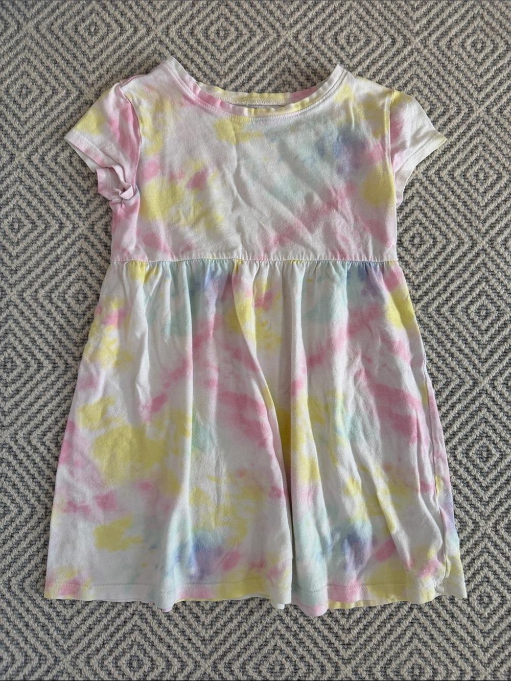 Old Navy Pastel Tie-Dye Pink Yellow Blue Short Sleeve Dress